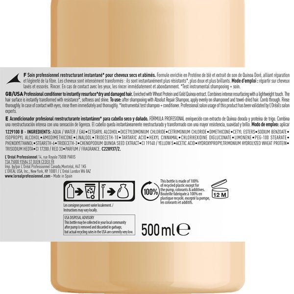 Après-Shampooing Absolut Repair pour Cheveux Secs et Abîmés L’Oréal Professionnel Serie Expert 500 ml